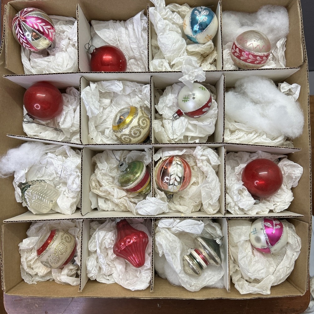 15 VTG Shiny Brite‎ / German Mercury Glass Christmas Ornaments Bumpy Lantern UFO